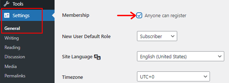 Checkmark on the Membership Section
