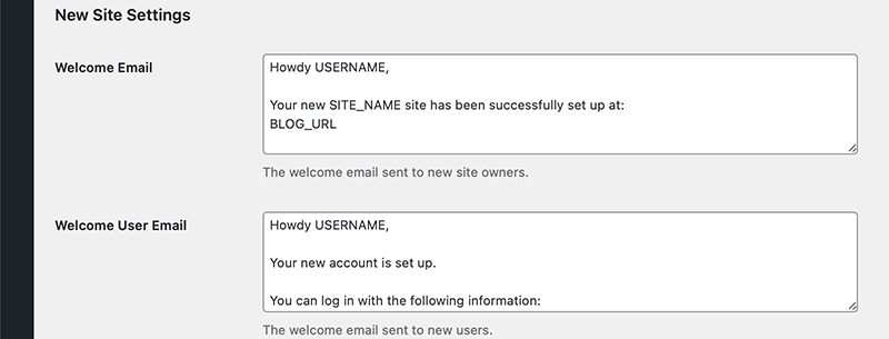 New Site Settings