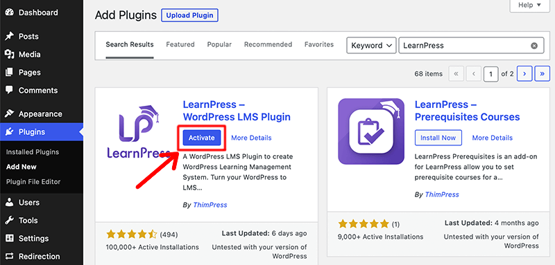 Activate LearnPress Plugin