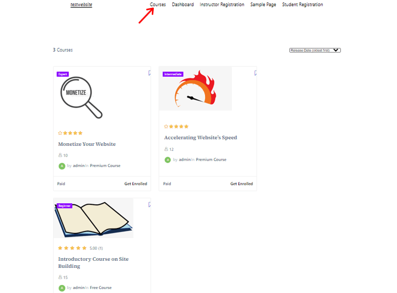 Click on Courses Option In Navigation