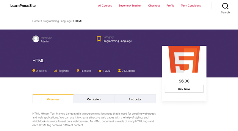 LearnPress HTML Course Overview