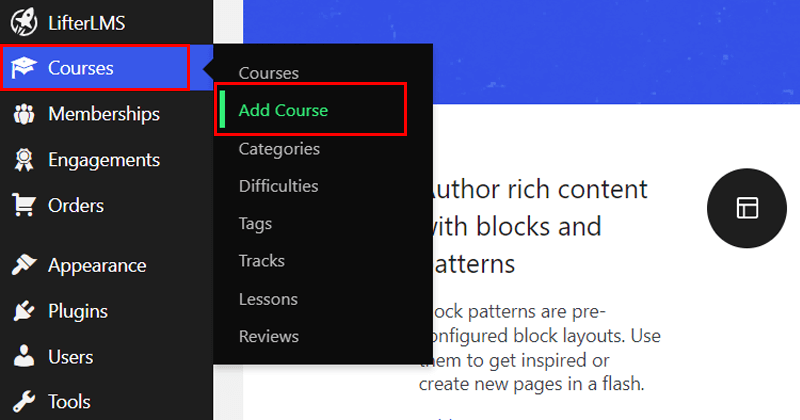 Navigate to Add New Course - LifterLMS Review