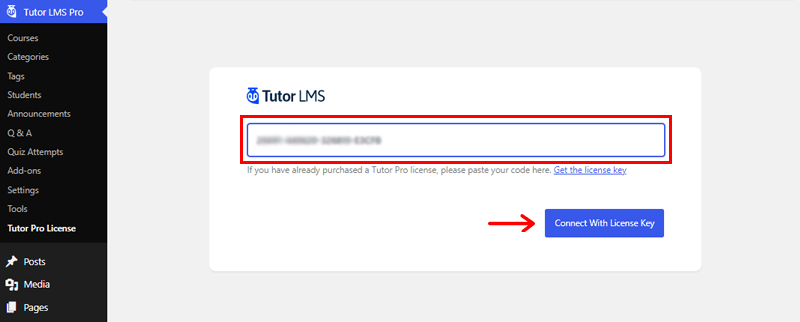 Paste the License Key & Click on Connect with License Key