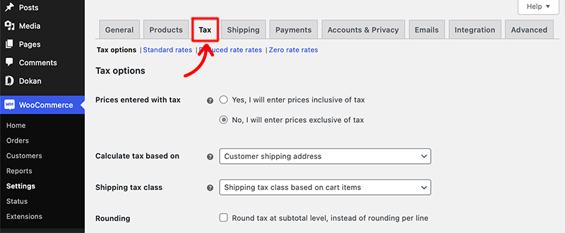 WooCommerce Tax Setting Options