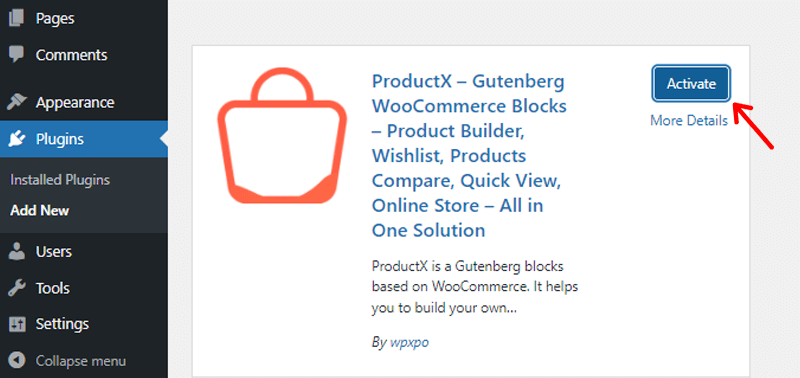Activate ProductX Plugin