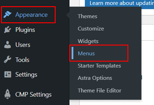 Go to Menu option from Appearance on Dashboard