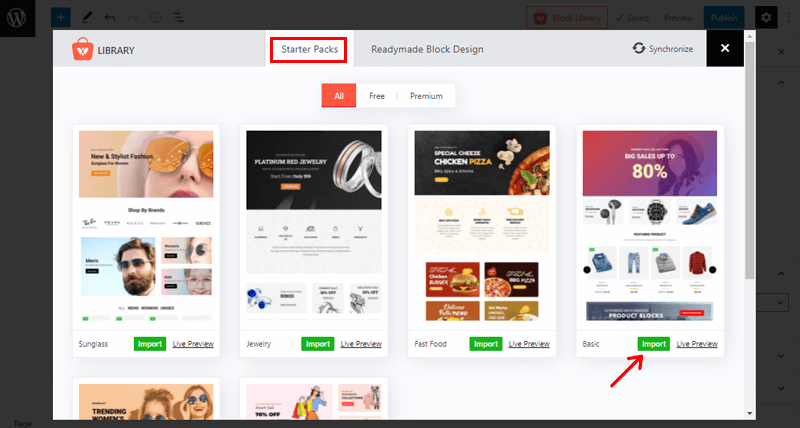 Click on Import Option to Import the Suitable Starter Pack