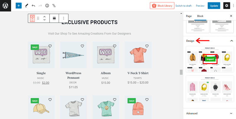 Hover Over the Available Designs & Click on Import
