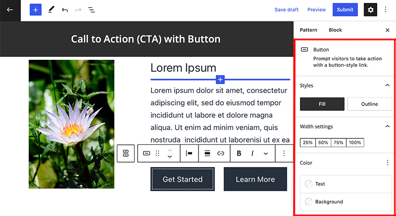 Setting Option for Button Block