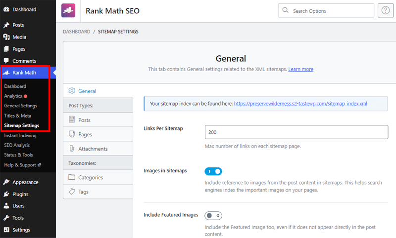 Sitemap Settings of Rank Math