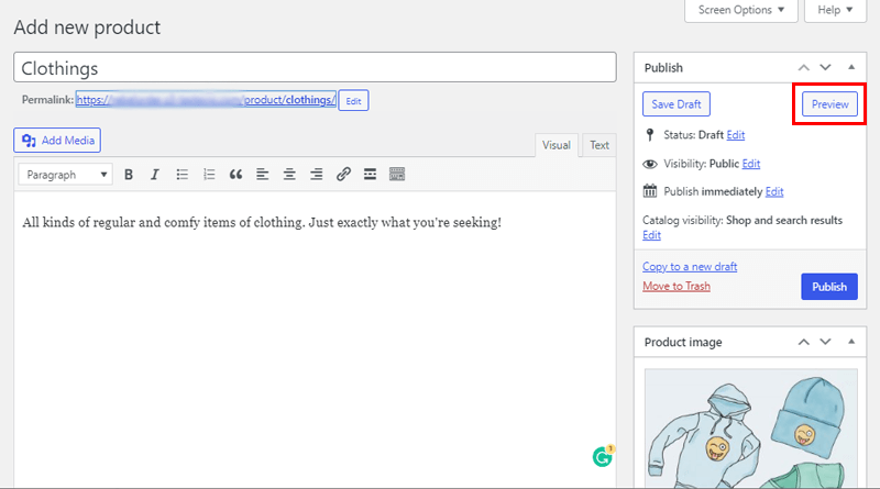 Click on the Preview Button to Check WooCommerce Product Variations
