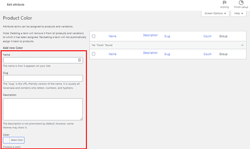 Customize Variations Under Color Attribute for WooCommerce Products