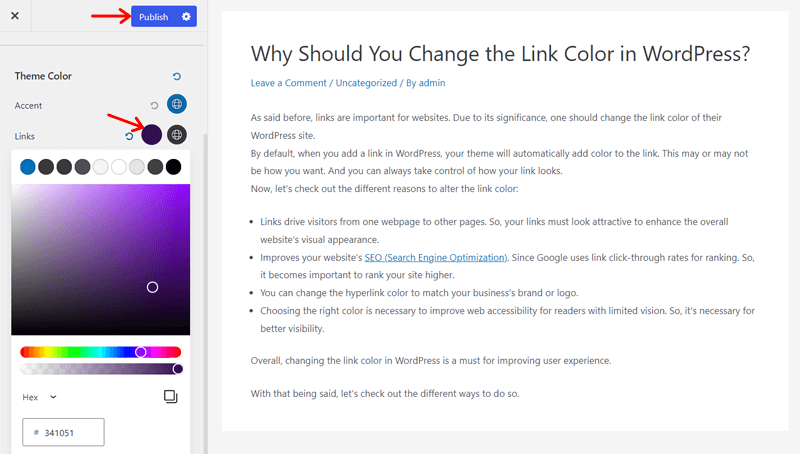 Change Link Color from the WordPress Customizer