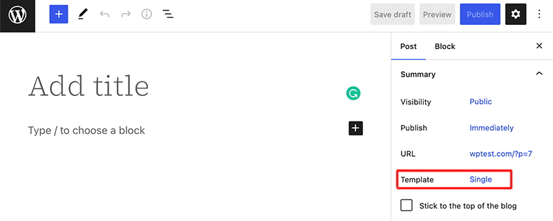 Click on the Template Settings Option