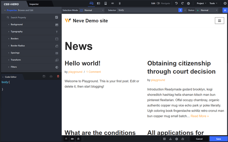 CSS Hero WordPress Plugin Interface
