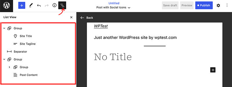 WordPress Template Editor List View