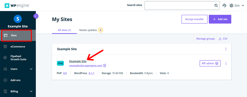 Click the Site Name to Open Site Portal on Sites Menu