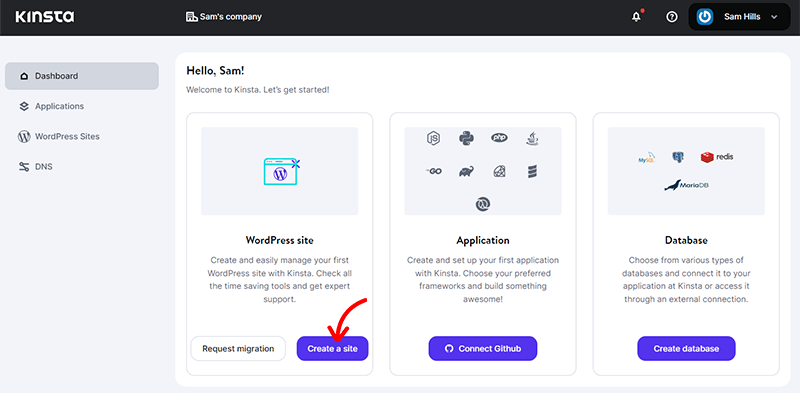 Create a Site in MyKinsta Dashboard