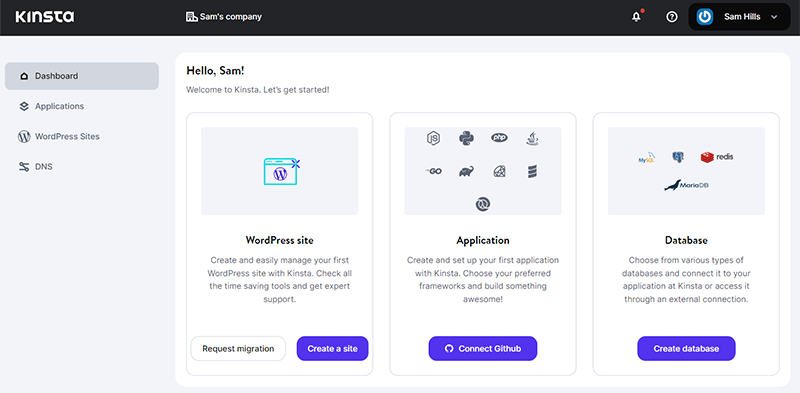 Kinsta Dashboard 