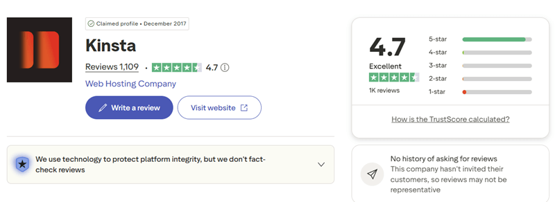 Kinsta Trustpilot Review