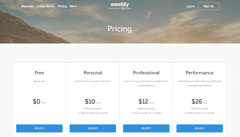 Weebly Pricing Plans