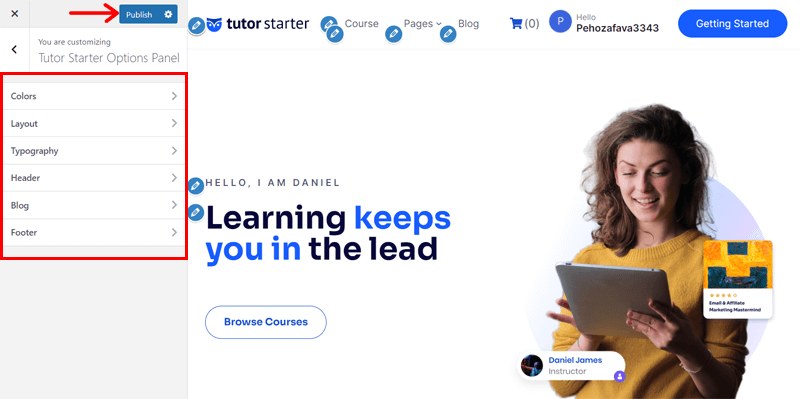 Customization Options for Tutor Starter - Create a Teacher Website 