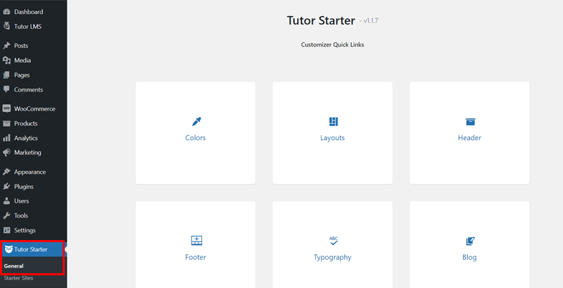 General Settings of Tutor Starter - Create a Teacher Website