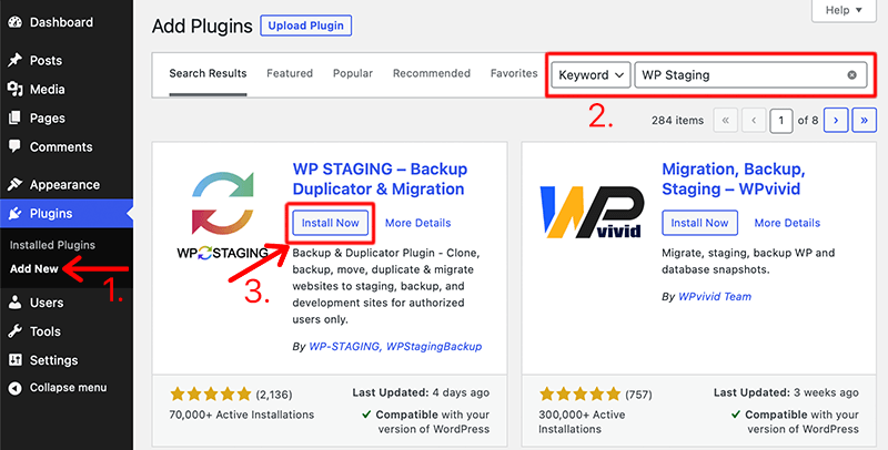 Install and Activate WP Staging Plugin