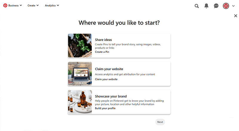 Pinterest Account Set Up Process Complete Page