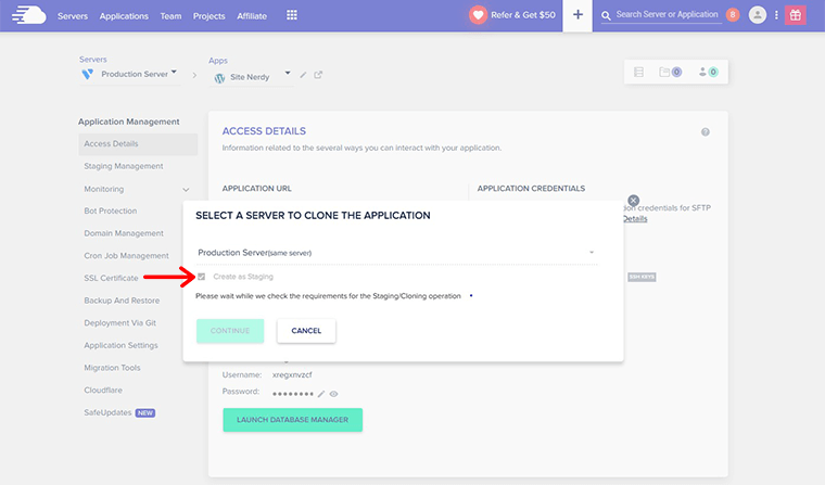 Select the Checkbox “Create as Staging” Option