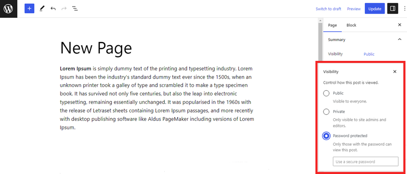 Choosing The Options - What is a Private Page in WordPress