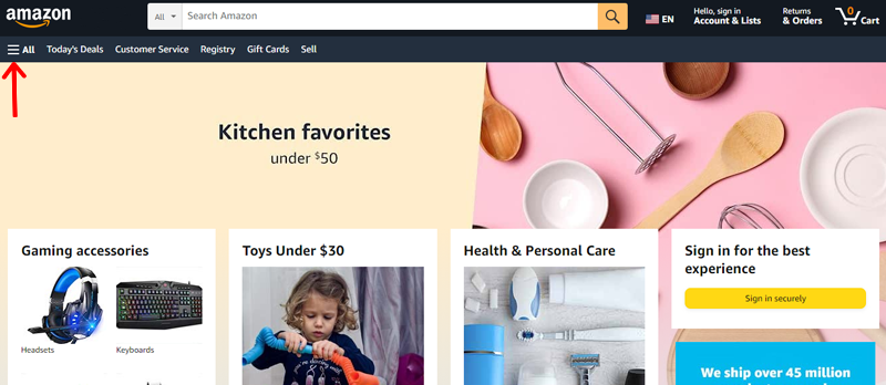 Amazon Top Menu Bar Structure Example