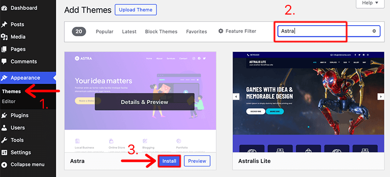 Install and Activate Astra Free Version