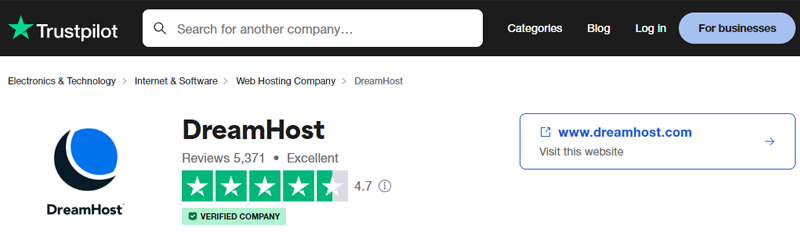 DreamHost Ratings On Trustpilot