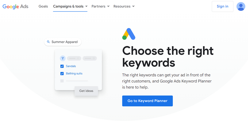 Google Keywords Planner 