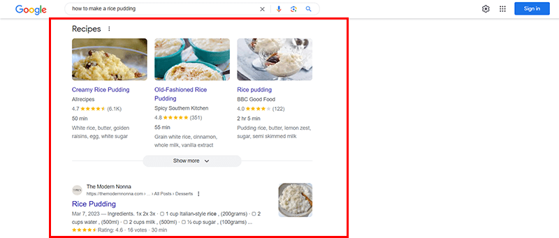 Search Result of a Keyword 
