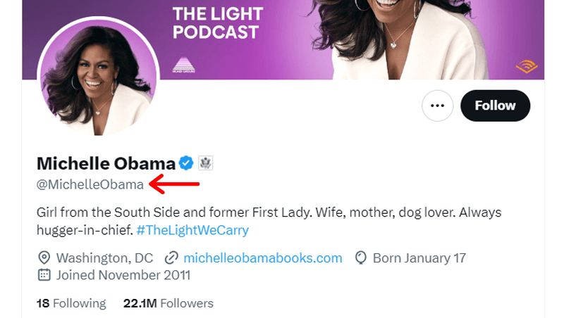 Michelle Obama Twitter Username Example 