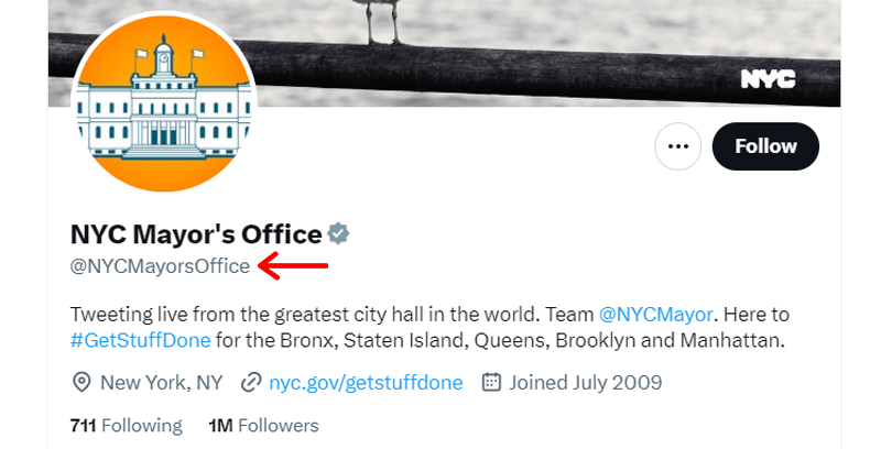 NYC Mayors Office Twitter Handle Example 