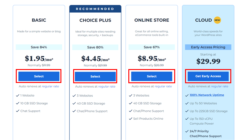 Select Your Desire Bluehost Plan