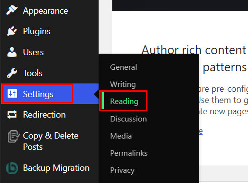 Navigate Settings and then Reading