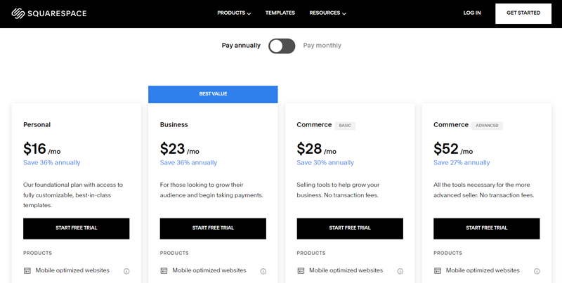 Squarespace Pricing Plans