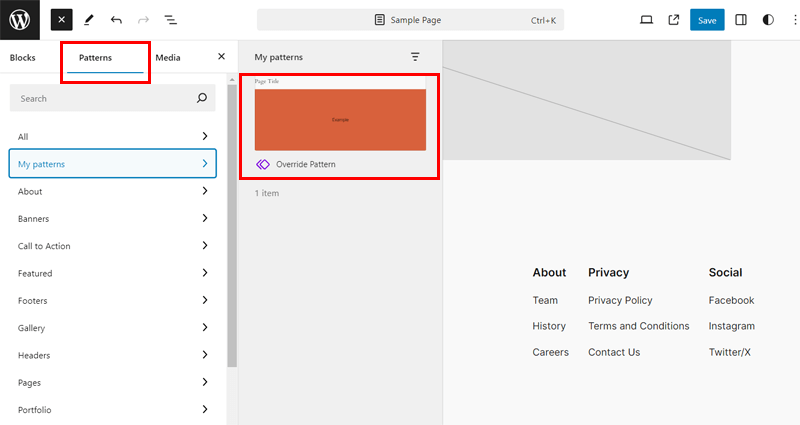 Inserting Pattern to a Page