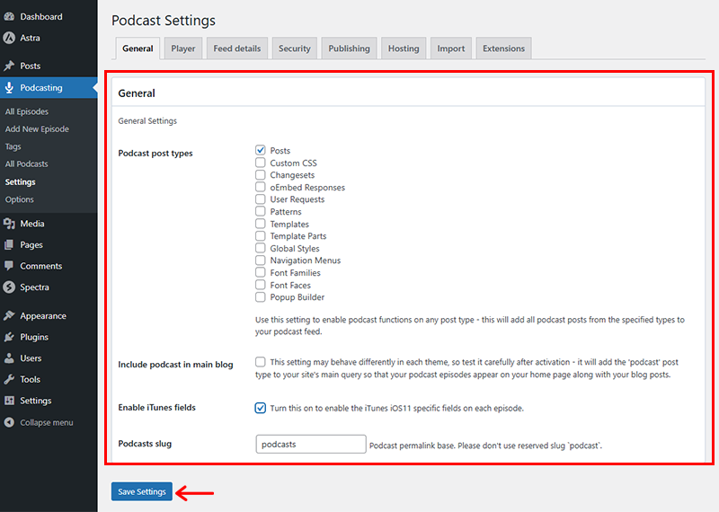 Configure the Settings & Click on Save Settings 