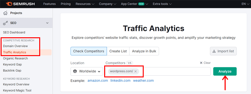 Semrush Traffic Analytics