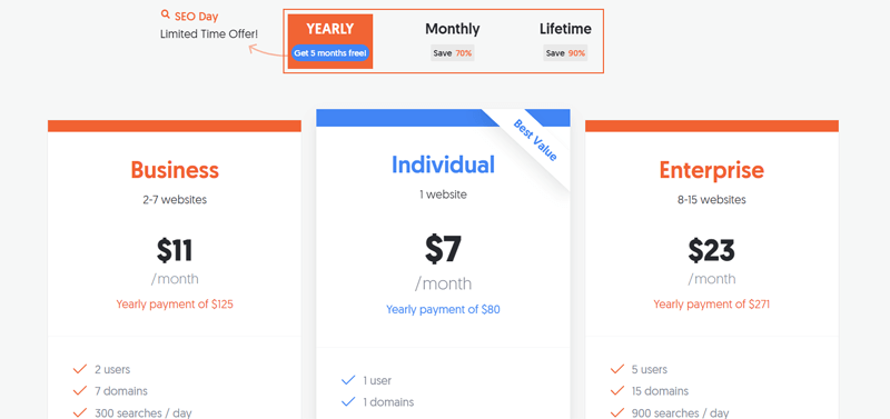 Ubersuggest Pricing Plans