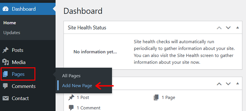 Go to Pages & Add New