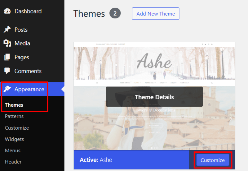 Customize Ashe Theme