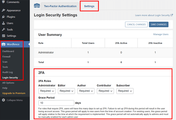 2FA Roles and Grace Period