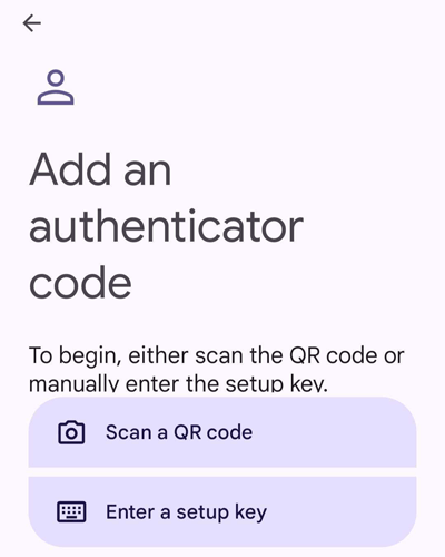 Options to Add Authenticator Code