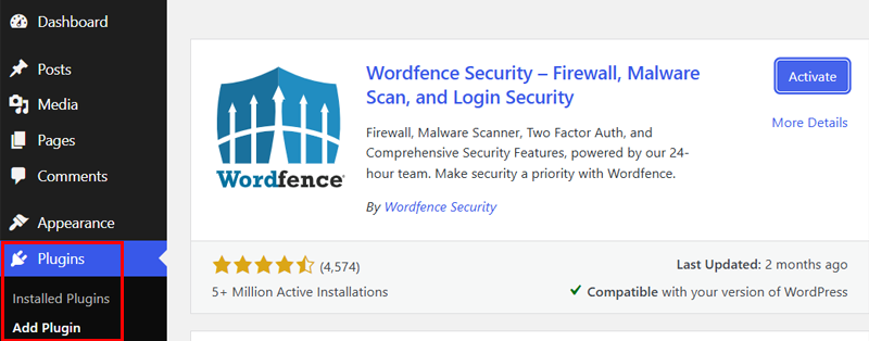 Install and Activate Wordfence